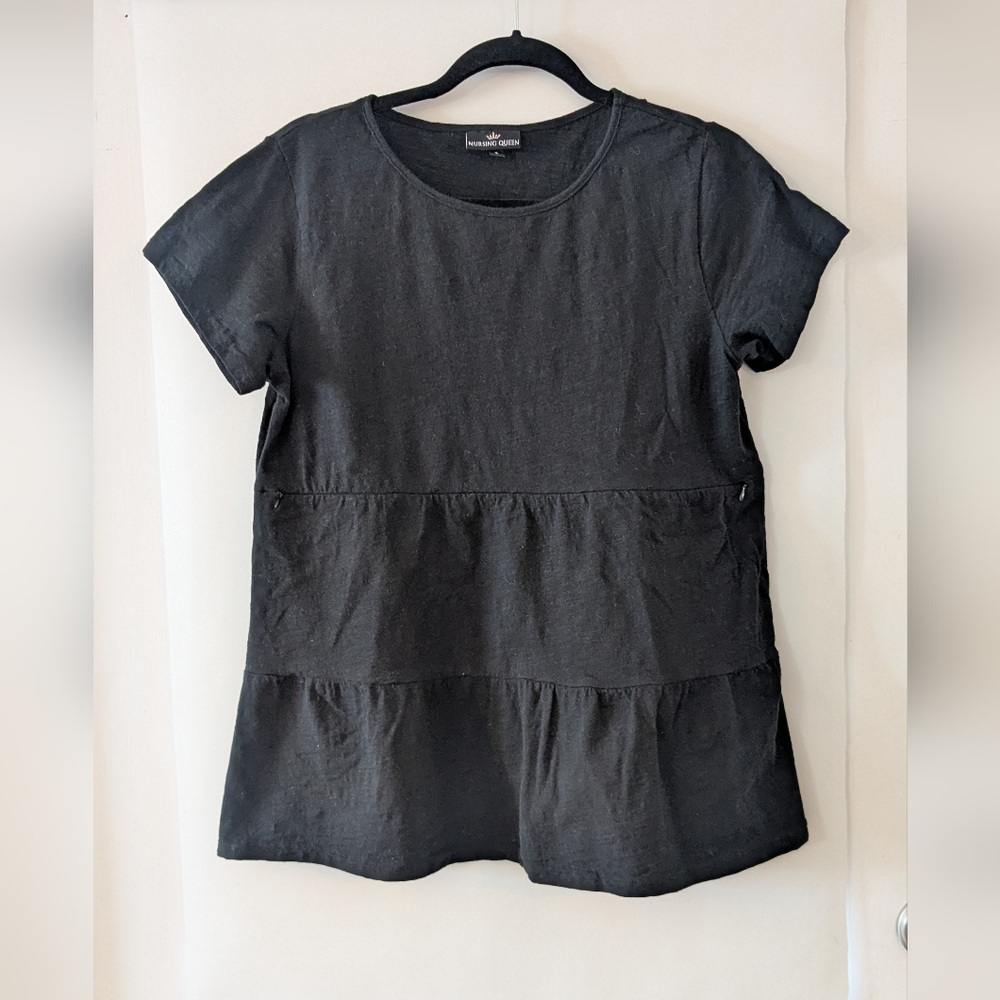 Nursing Queen Small Cotton Nursing Top - Ruffle Black